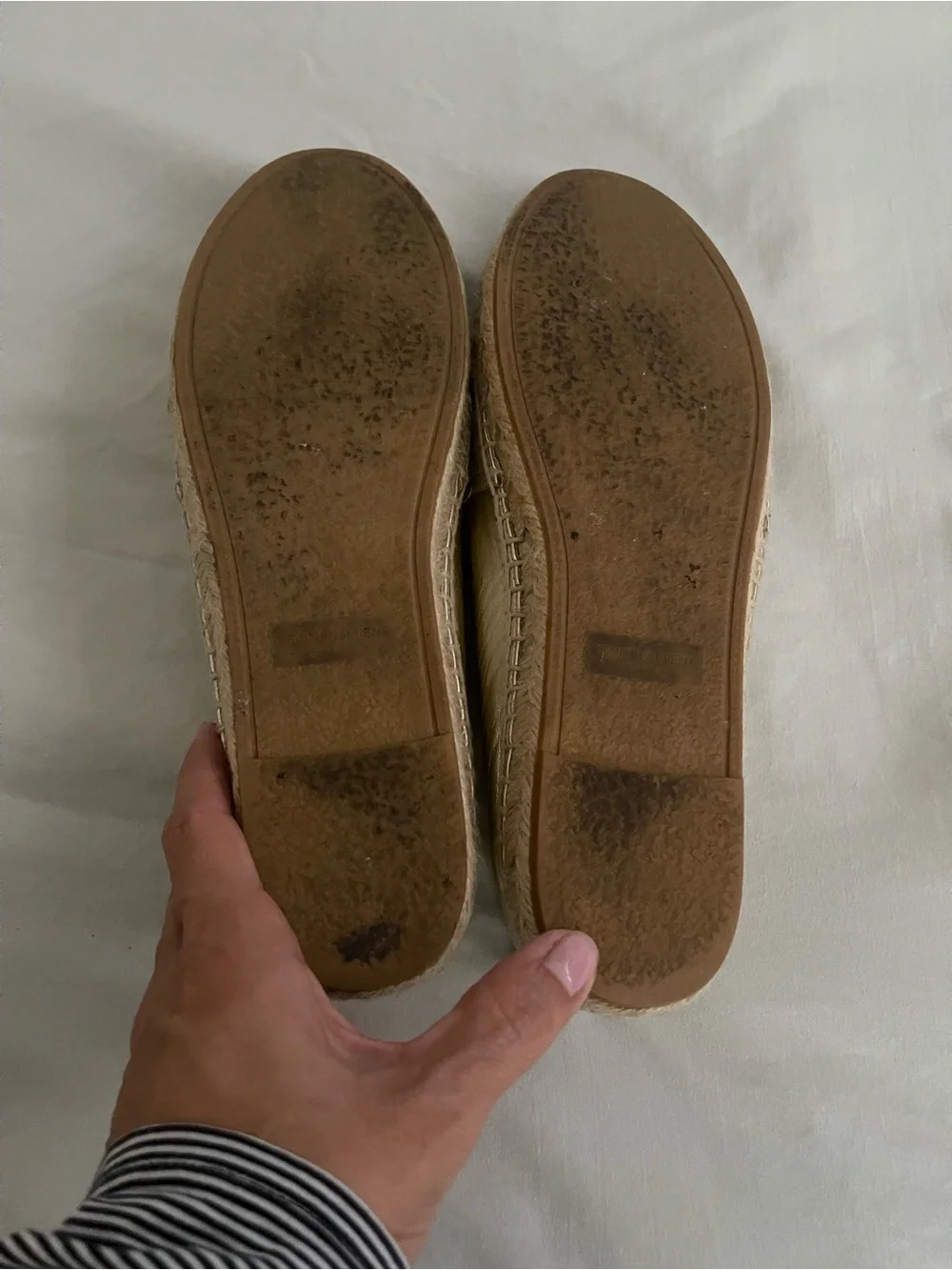 Yves Saint Laurent Silver Leather Espadrille Slip-Ons